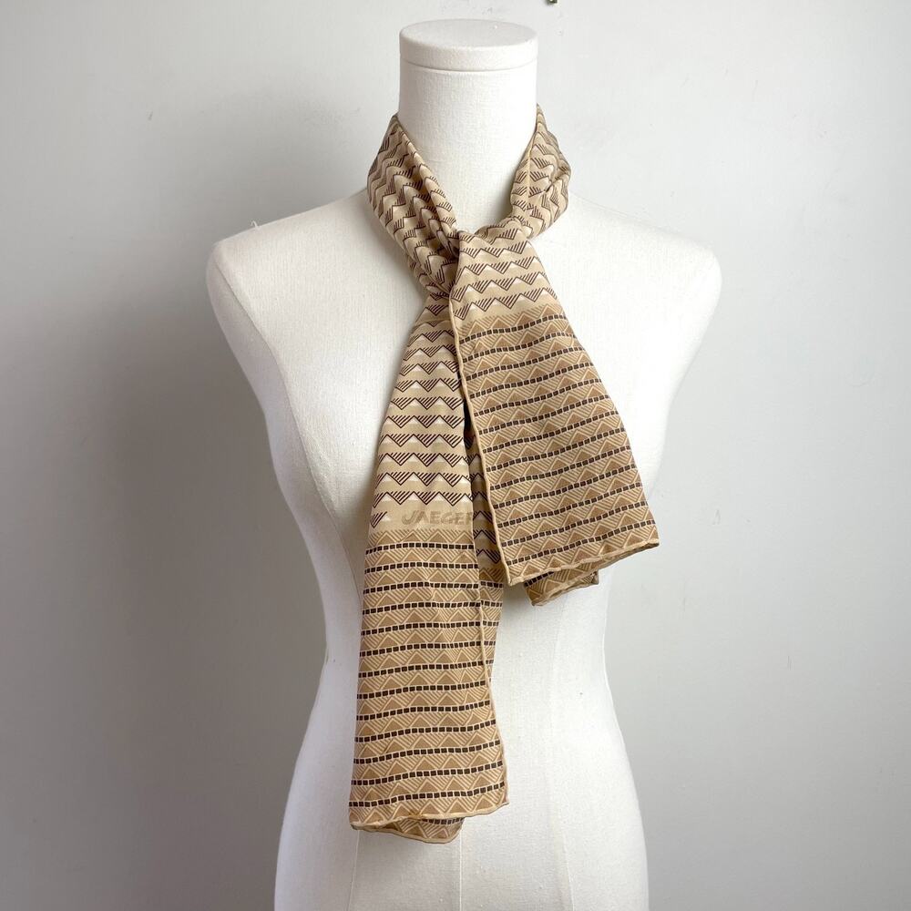 Vintage Jaeger Silk Scarf Rectangle Neutral Old Money Quiet‎ Luxury Geometric